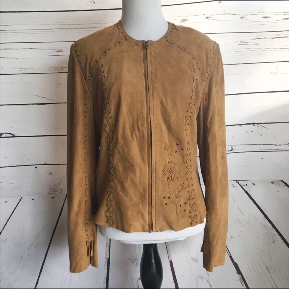 Double D ranch, leather jacket, tan size small